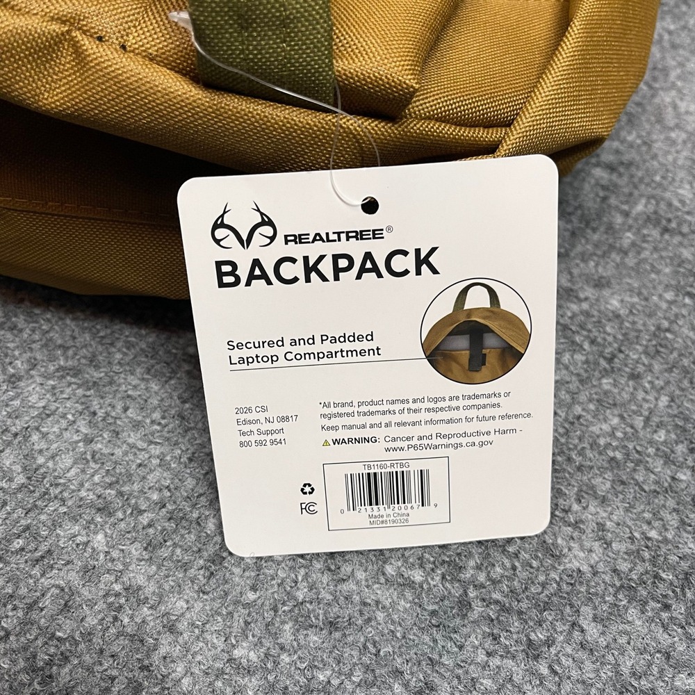 Realtree Backpack Tan Olive Canvas Padded Laptop Sleeve Outdoor Hiking NEW - Picture 6 of 9